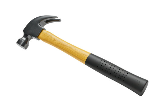 Isolated Claw Hammer with Wooden Handle and Rubber Grip