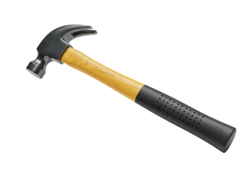 Isolated Claw Hammer with Wooden Handle and Rubber Grip