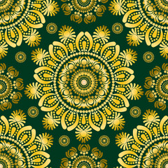 Golden mandala on green background
