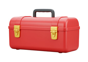 Isolated Red Plastic Toolbox with Gold Clasps