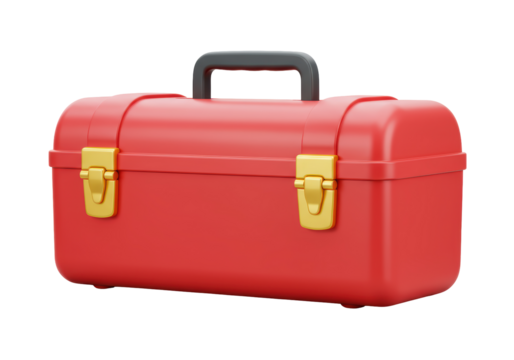 Isolated Red Plastic Toolbox with Gold Clasps