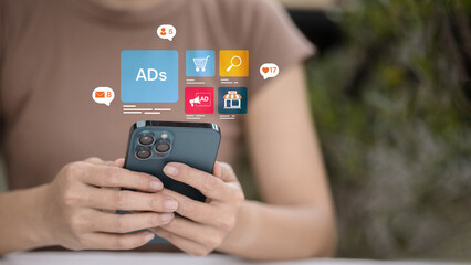 Social media mobile advertising and digital marketing concept