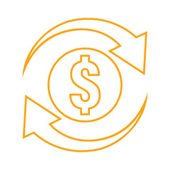 Dollar coin icon with circular arrows representing exchange, transaction, and currency conversion. Perfect for fintech, banking, financial apps, and global business design