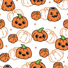 Adorable Halloween Pumpkin Faces Cute Kids Pattern. Perfect for seasonal wrapping paper, kids Halloween products, textiles, party decorations, and digital designs.