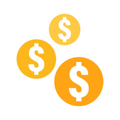 Gold dollar coin flat icon, symbolizing wealth and profit. Dollar coin represents saving and investment. Dollar coin is perfect for finance and business design projects