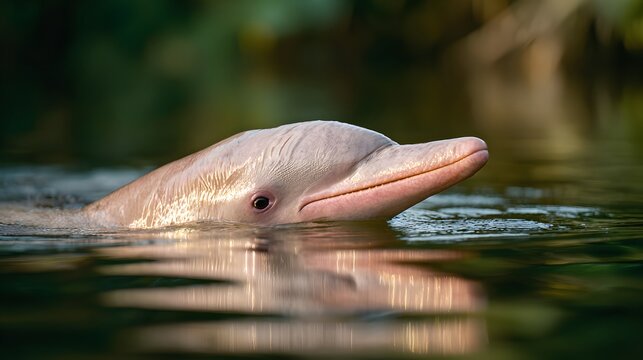 Amazon river dolphin close up stock photo, pink river dolphin of amazon, boto dolphin in natural habitat