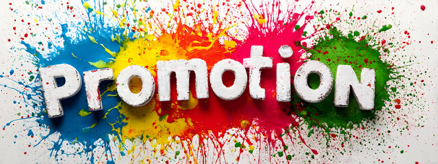 A vibrant and colorful promotion concept featuring splashes of paint, representing creativity and excitement in marketing campaigns and business innovations.