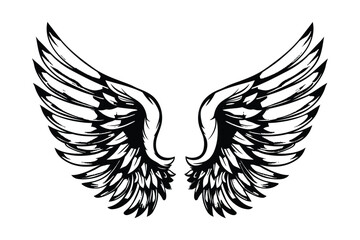 Obraz premium Angel wings vector illustration with black feather silhouette design