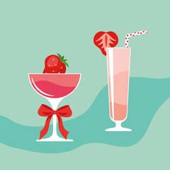 Strawberry Cocktail. Colorful holiday cocktails with strawberries.