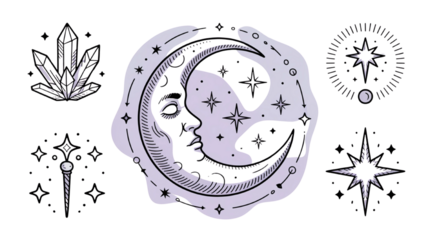 Mystical celestial profile silhouette embraced by cosmic swirls and stars