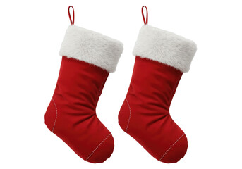 A Row of Christmas Stockings for a Family, Cut Out, Clipping Path Isolated on a Transparent PNG Background.