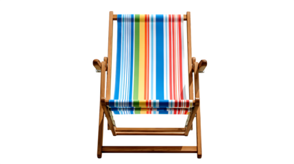 Vibrant striped deck chair invites relaxation on sunny beach days