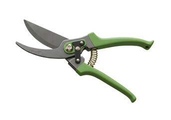 Isolated Green and Metal Garden Pruning Shears on White Background