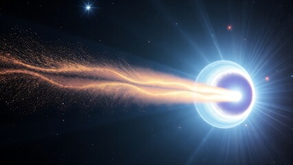Ethereal interstellar comet with dual stardust tails traversing a wormhole-like portal.