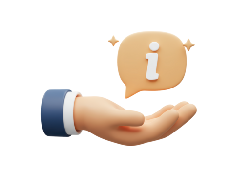 Isolated 3D Render of an Open Hand Holding an Information Bubble Icon