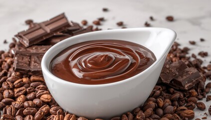 Creamy Chocolate Delight. A Bowl of Rich Chocolate Ganache with Coffee Beans.