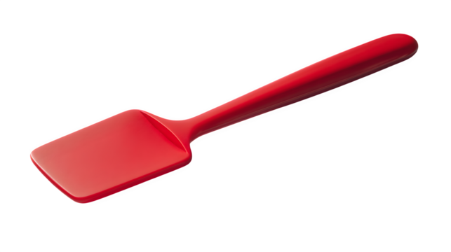 Shiny red silicone spatula for baking, cooking, and kitchen tasks, essential for every home chef.