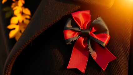Black-red-gold ribbon on a wool coat, representing German national pride in autumn.