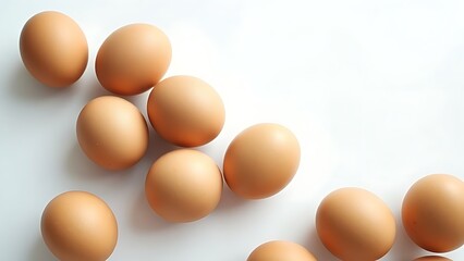 Fresh brown eggs arranged on white, highlighting natural textures in soft window light.