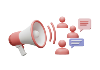 Isolated 3D Render of a Megaphone Broadcasting to a Group of People and Speech Bubbles