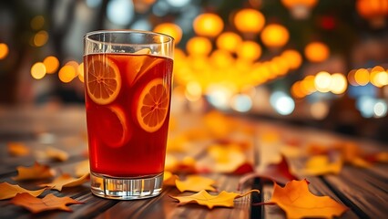 Glass of sangria with citrus slices, evoking warm Spanish festive celebrations.