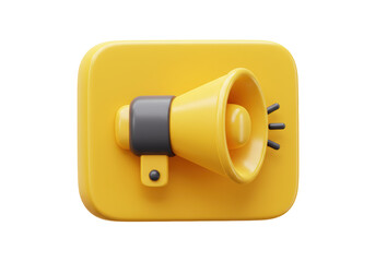 Isolated 3D Render of a Yellow Megaphone on a Rounded Square Background