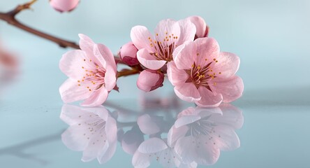 Delicate Cherry Blossom Reflections. A CloseUp of Springs Fleeting Beauty.