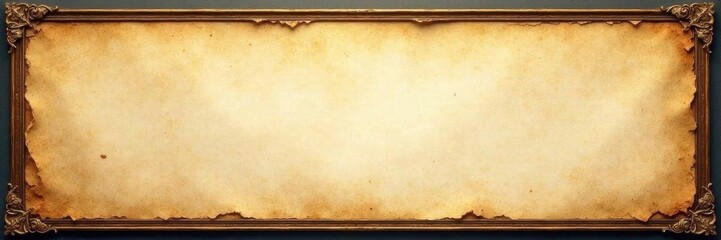 Antique frame, aged parchment, textured backdrop, brown, wood