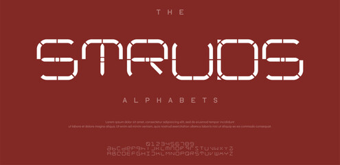 Struos Modern futuristic style alphabet display font vector illustration. Jupiter typeface