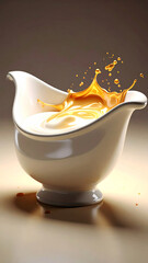 Creamy delight: a glossy splash in a ceramic serving bowl portrait view
