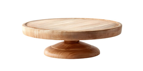 A beautiful wooden cake stand showcasing natural wood grain, perfect for displaying cakes and pastries at special occasions or everyday gatherings.
