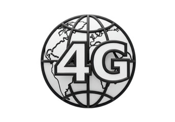 Isolated 4G Network Icon with Global Earth Map Outline