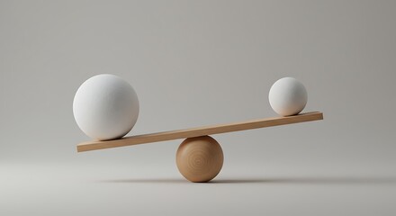 A wooden seesaw with two textured spheres