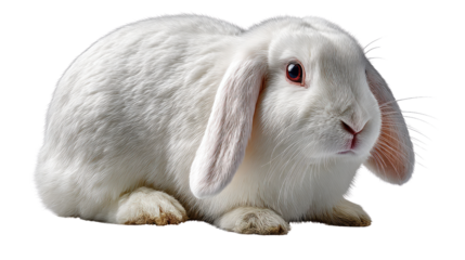 Cottontail Purity: A close-up shot of a fluffy white rabbit with distinctive long ears and endearing gaze, isolated and perfectly captured in stunning detail.