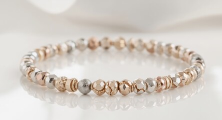 Obraz premium Elegant Beaded Bracelet in Rose Gold and Silver Tones for Womens Fashion.