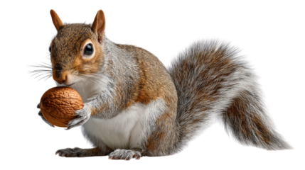 Curious Squirrel and a Walnut: A detailed shot of a charming gray squirrel holding a large walnut, showcasing the small creature's playful nature and connection with nature.