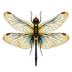 Detailed illustration of a dragonfly with delicate wings isolated on transparent background