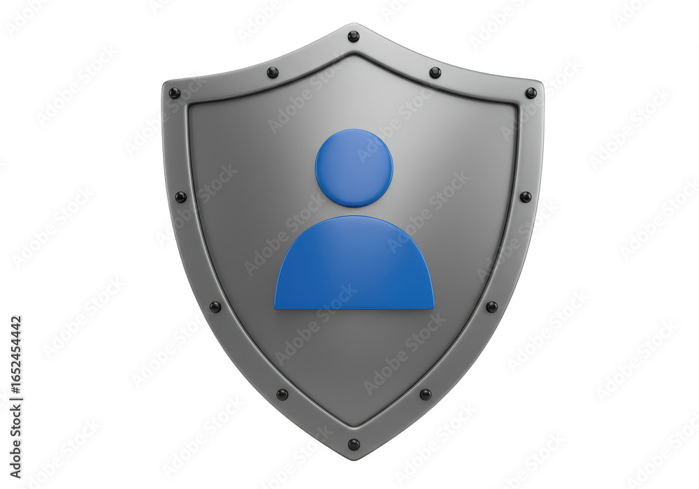 Poster isolated 3d render of shield with user profile icon
