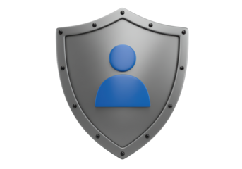 Isolated 3D Render of Shield with User Profile Icon