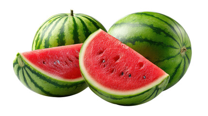 Juicy Watermelon: A refreshing display of vibrant red watermelon slices and whole melons, perfect for summer or any occasion.