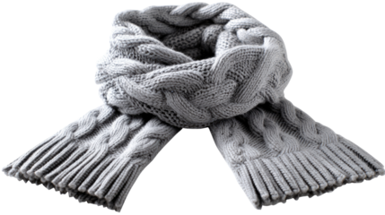 Cozy Gray Scarf: A detailed photograph showcasing a gray scarf, highlighting its knitted texture, intricate braid design, and cozy winter accessory appeal. 