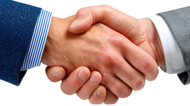 Handshake of Agreement: A close-up shot of a firm handshake, representing a deal. This image captures the essence of partnership, agreement, and trust within a business setting. 