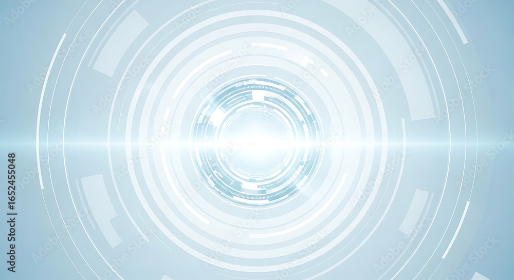 Poster abstract glowing circular interface with bright light in the center, representing futuristic technol