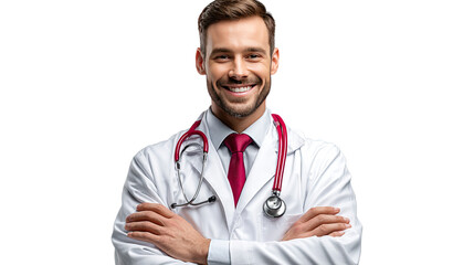 The Doctor's Confidence: A well-groomed doctor, beaming with professionalism and genuine empathy, looks directly at the viewer, radiating trust and warmth, in this striking portrait.