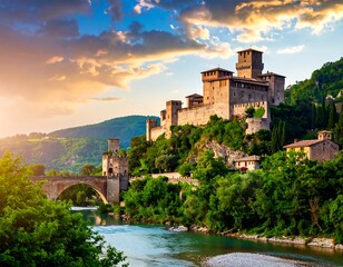 Obraz premium Majestic castle at sunset