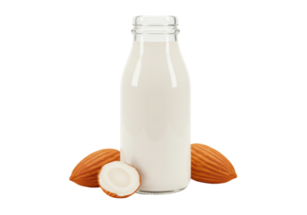 Isolated 3D Render of Almond Milk Bottle with Almonds