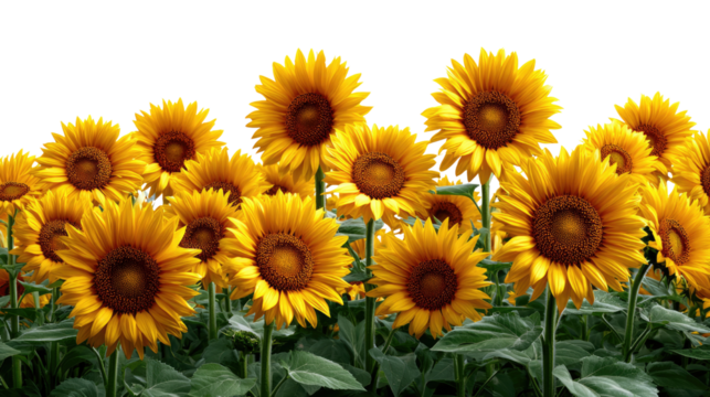 Sunflower Field in Bloom: A vibrant, sun-kissed field of sunflowers reaches towards the sky, their golden petals radiating joy and abundance, perfectly capturing the essence of a sunny summer day.