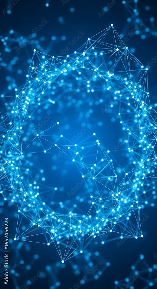Aufkleber abstract glowing blue network of interconnected particles forming a complex digital structure