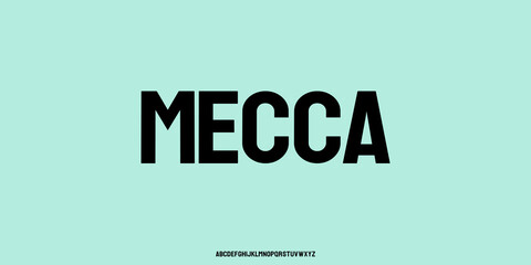Mecca is a clean geometric condensed sans display typeface with bold verticals and tight tracking — ideal for headlines, logos, packaging, editorial and modern branding.
