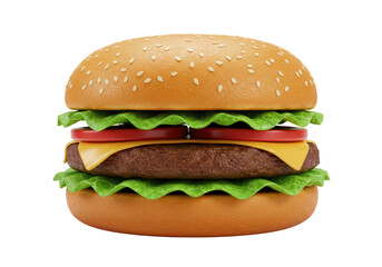 Isolated 3D Render of a Classic Cheeseburger with Lettuce, Tomato, and Patty